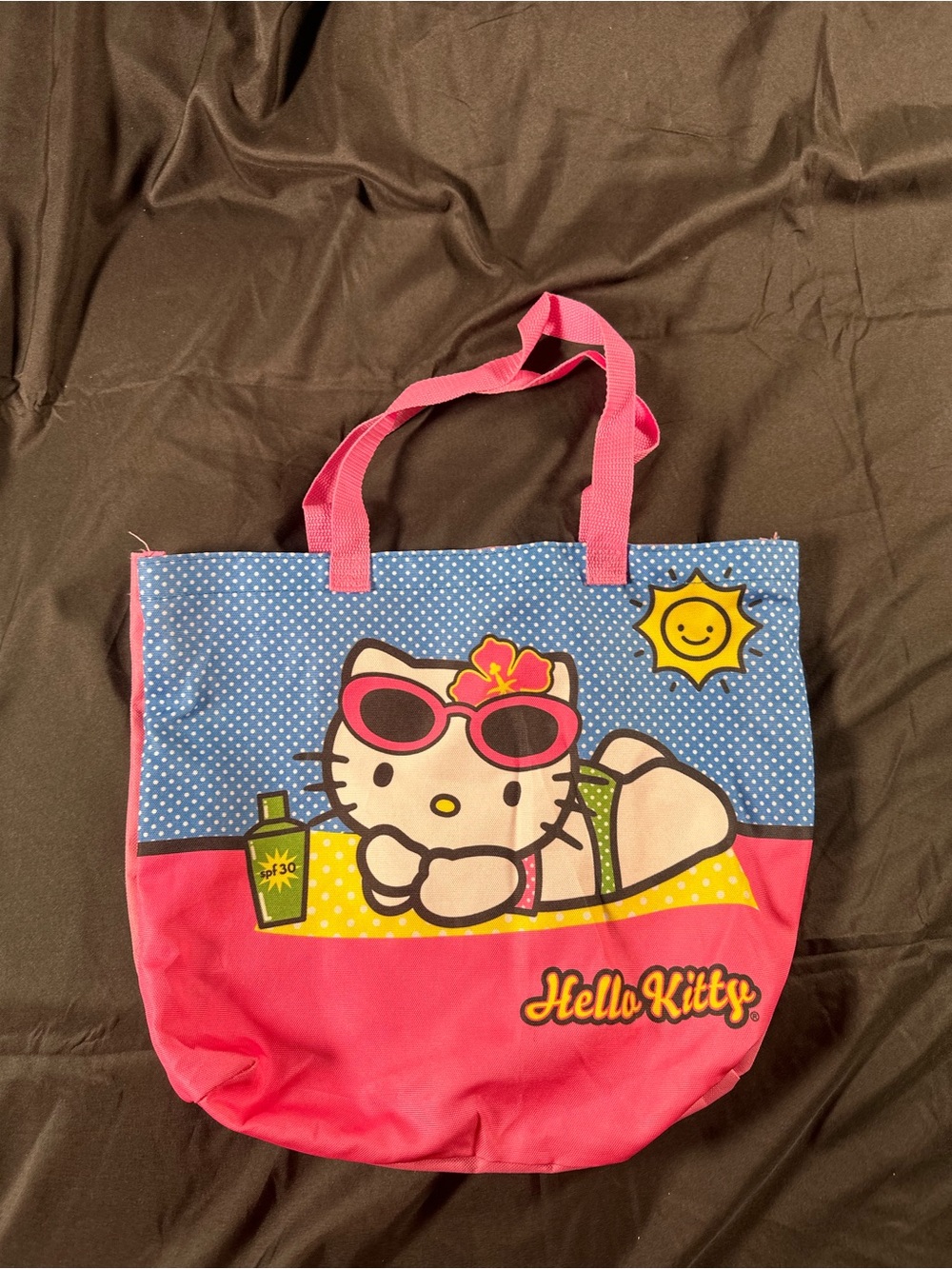 Hello Kitty Blue Pink Vinyl Beach Tote Swimsuit Bag Sanrio Y2K 2014 Mallcore